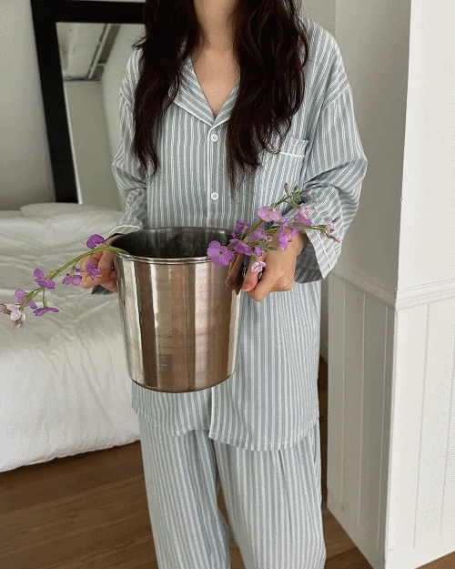 [unisex] 올슨 면 오버핏 긴팔 파자마 set *재입고