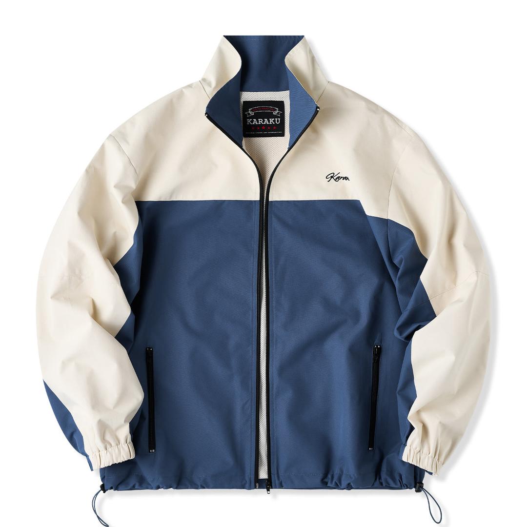 「KaraKu」자수 로고 안감 메쉬 배색 스탠드 칼라 자켓