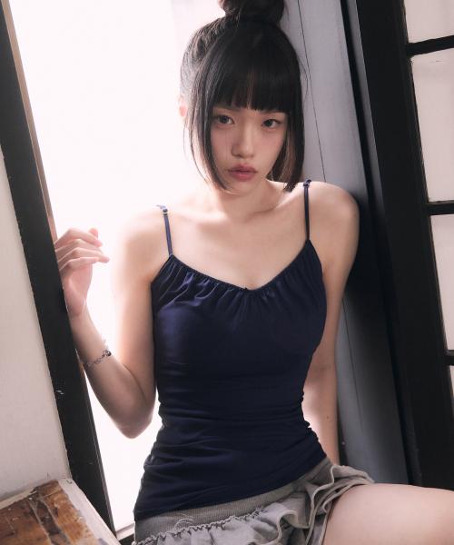 쿨링 시쉘 리본 슬리브리스 [NAVY]