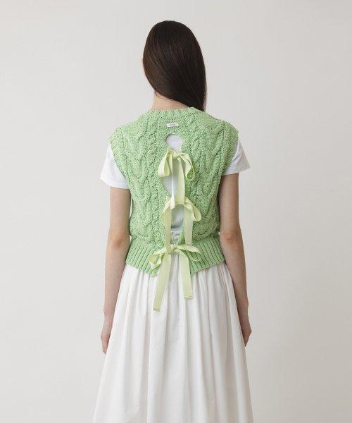 A CABLE RIBBON KNIT VEST_LIGHT GREEN