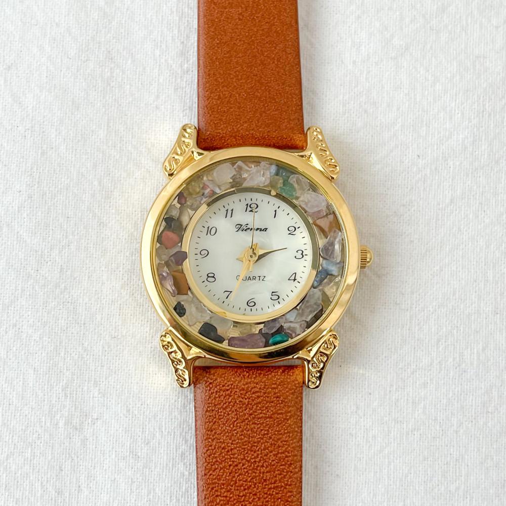Mixed stone prism leather watch - 1