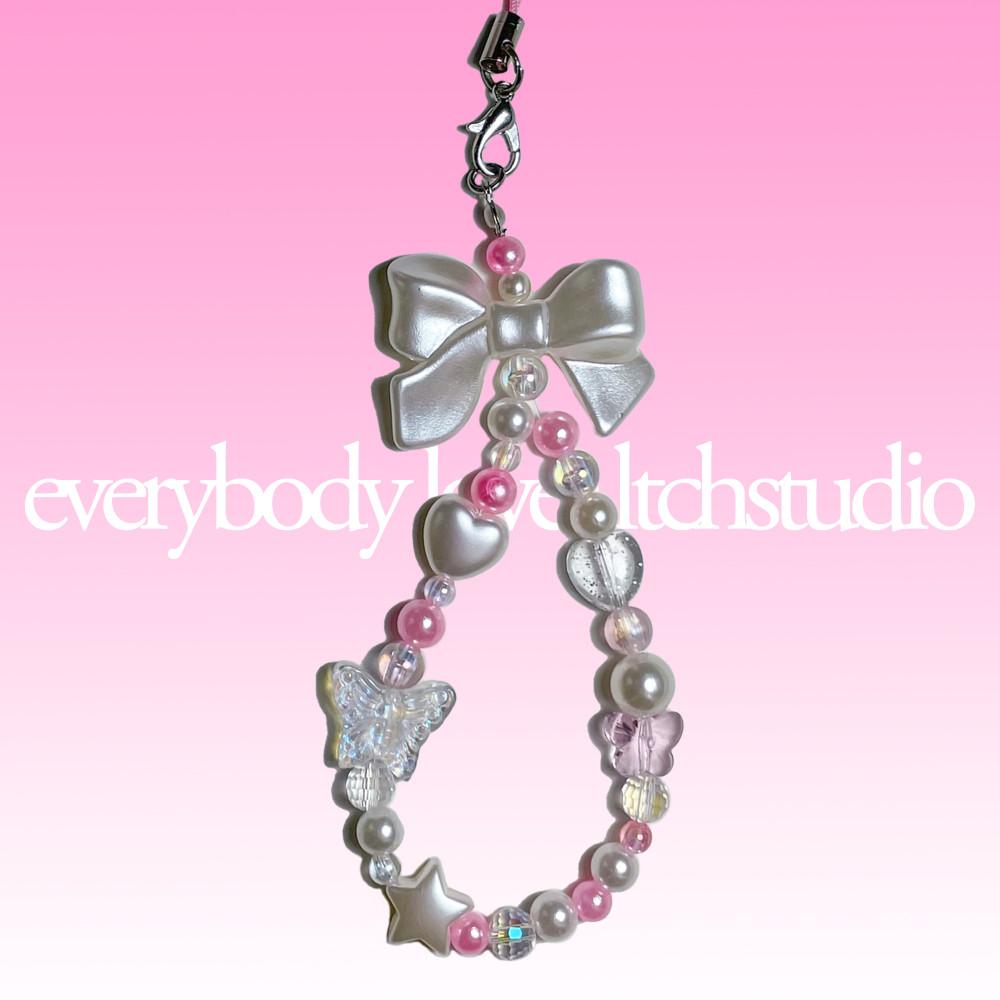 비즈키링 ver39 lovely ribbon beaded keyring 러블리 진주 리본 비즈키링 [렛채스튜디오]