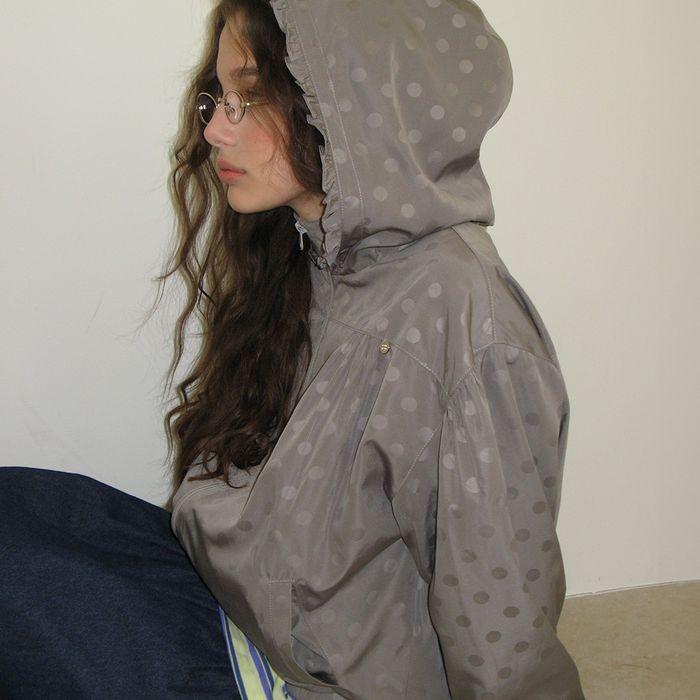 DOT PENDANT FRILL HOODIE WIND JUMPER GREY