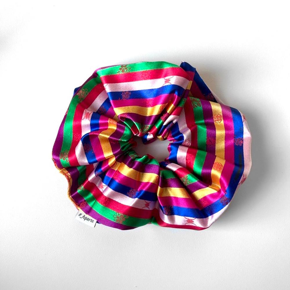 한복 색동 스크런치 M (Hanbok Multicolored stripes hair scrunchie) 헤어곱창 슈슈 머리끈