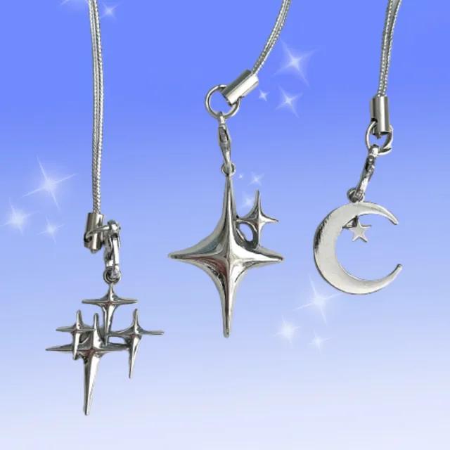 Y2k silver 스타문 스파클 샤인 실버 반짝 키링 폰 스트랩 폰고리 네잎클로버