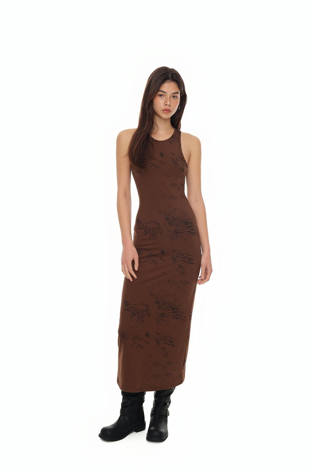 ZEBRA JERSEY MAXI DRESS (BROWN)