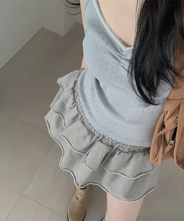 하비언니 #13242 [모델소장] 러블리 펀칭 레이스 셔링 쫀쫀스판 컬러 나시t : 8color