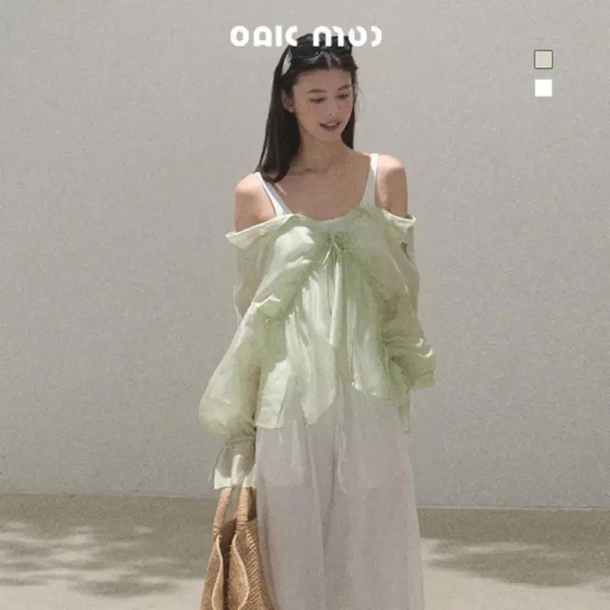 OAKMOO 셔츠 스트랩리스 탱크탑 텐셀 투웨어 캐주얼 셔츠 투피스 세트