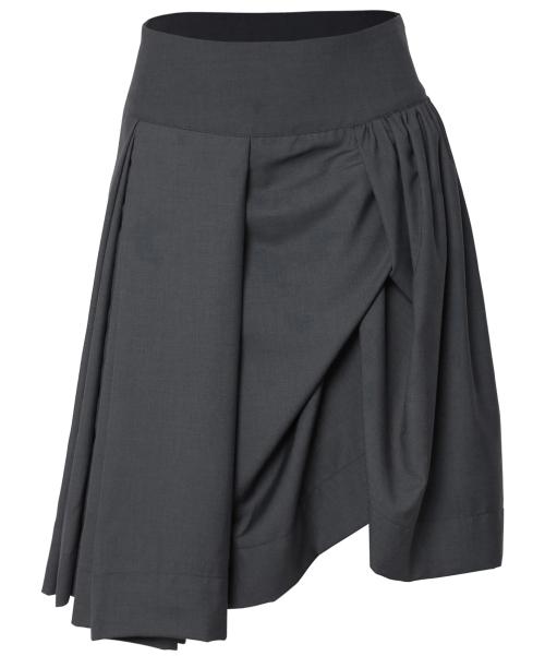 Asymmetrical Draped Midi Skirt (FL-248_Charcoal)