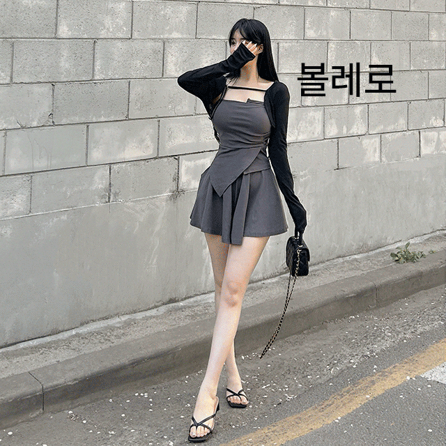 컬러추가 3피스 사선 나시 플레어 팬츠 볼레로 세트 3 COLORS