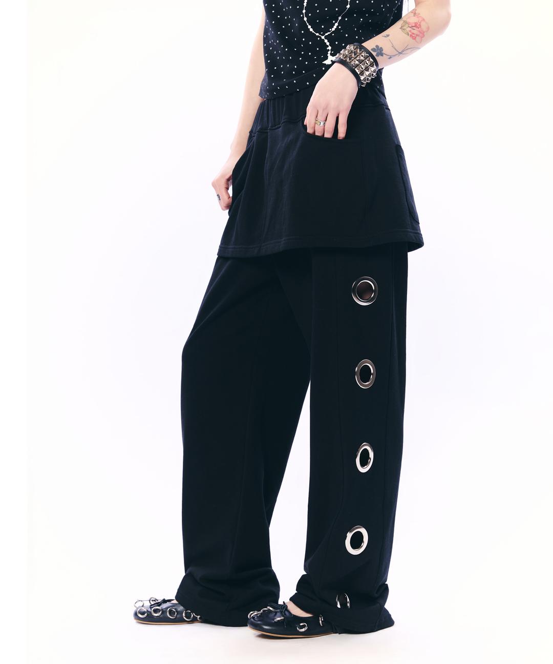 BOLD EYELET SKIRT PANTS / BLACK