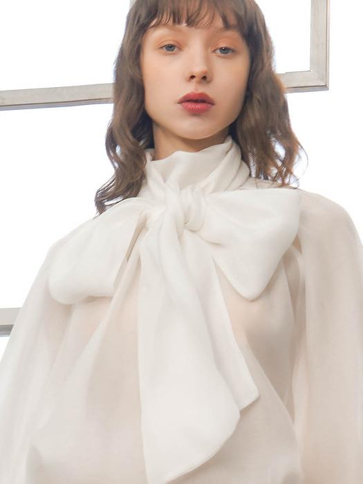 Semi-Sheer Pussy-Bow Blouse(White)_UTS-FS41