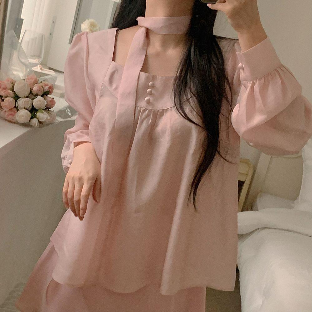 스카프블라우스 타이블라우스 쉬폰리본블라우스