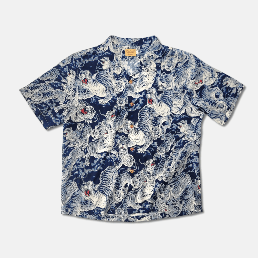 OJC 린넨 블루 타이거 타투 하와이안 셔츠 [OI-002]