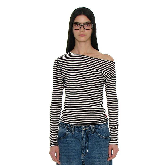 PWC UNBALANCED JERSEY SLEEVE TOP_BLACK STRIPE