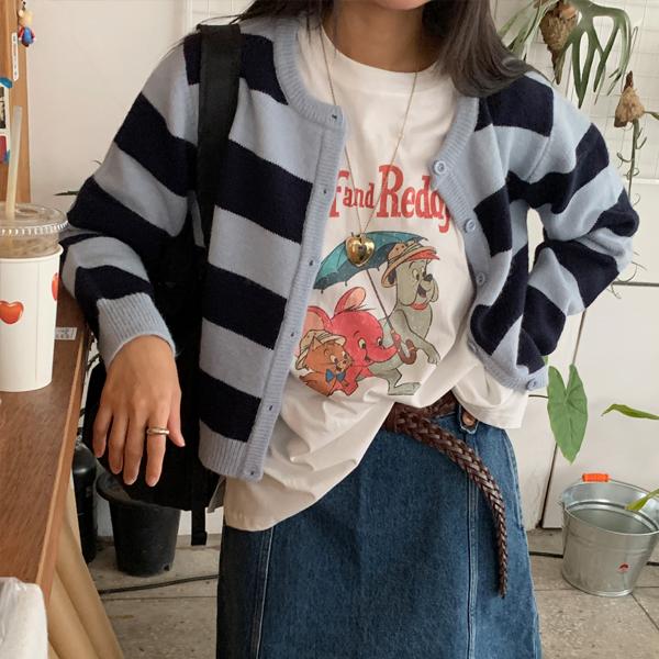 살롱드바이미 ( 신상 할인 + 무료배송 31000원 -> 22000원 무료배송 한정수량 ) lily stripe cardigan