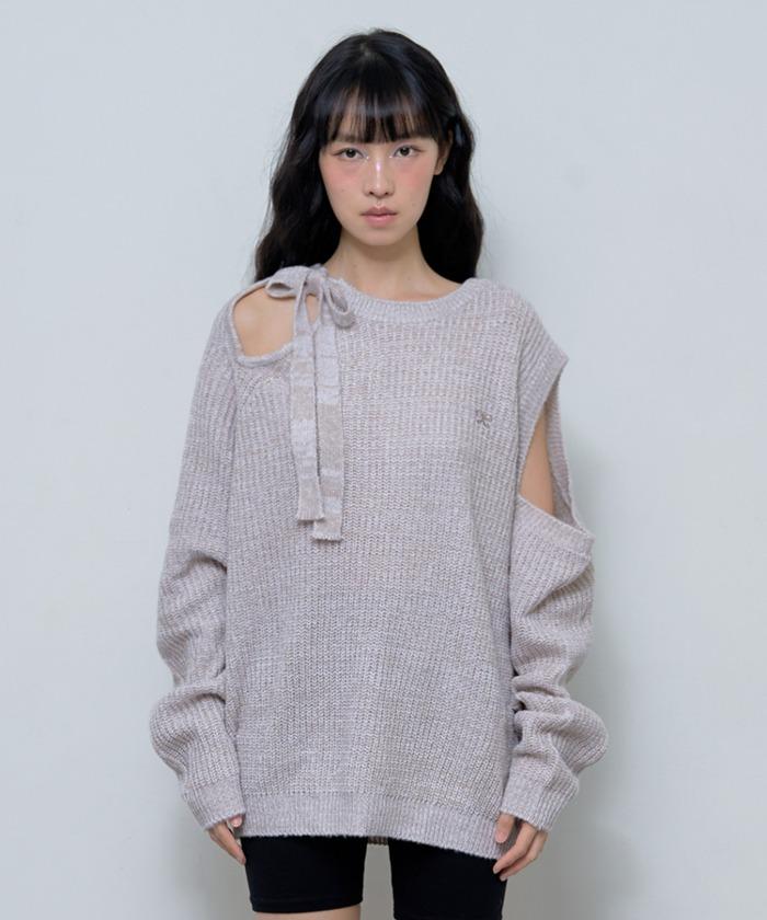 RIBBON ONE-SHOULDER KNIT (BEIGE)_F24ZB054