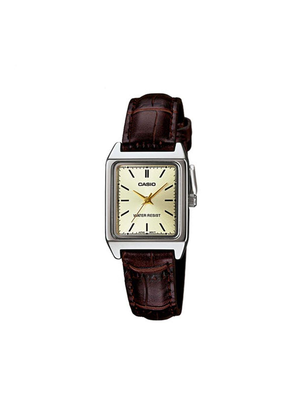 brown leather square wristwatch