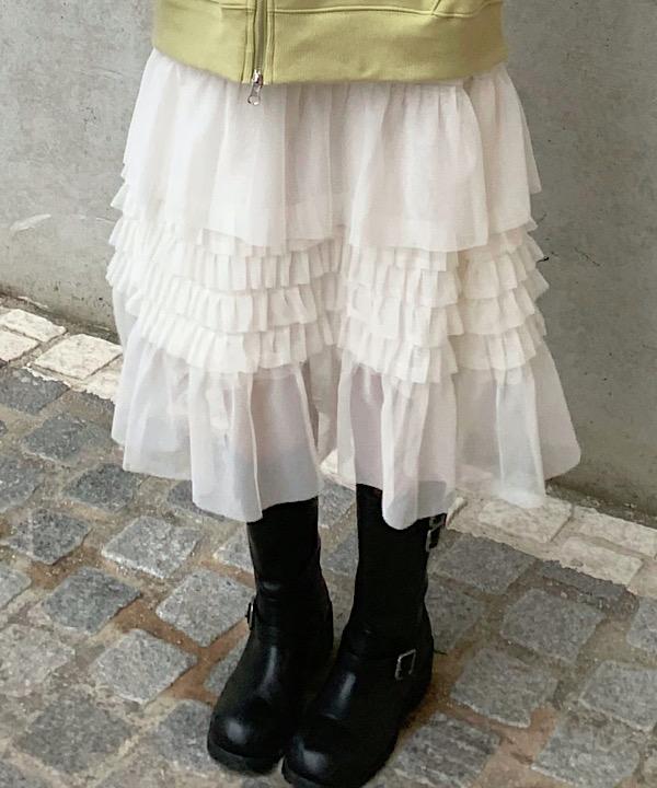 메이먼트 쉬폰 프릴 캉캉 미디 스커트 2col 국내 밴딩 보헤미안 빈티지 레이어드 치마