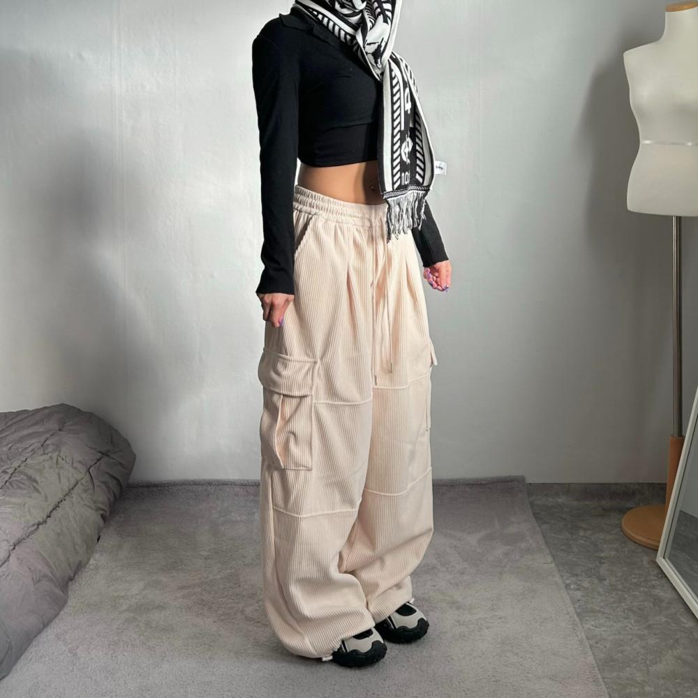 왕골덴 벌룬 카고 와이드팬츠 4color 벌룬 오버핏 골덴바지 남여공용 빅사이즈 스트링