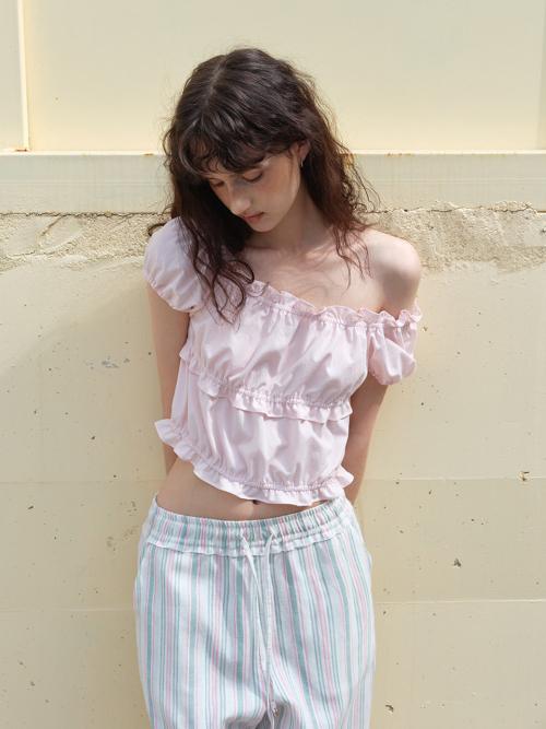 Banding Shirring Blouse Light Pink