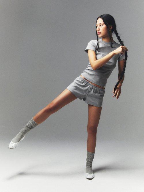 BUTTON FLY MINI SHORTS (GRAY)