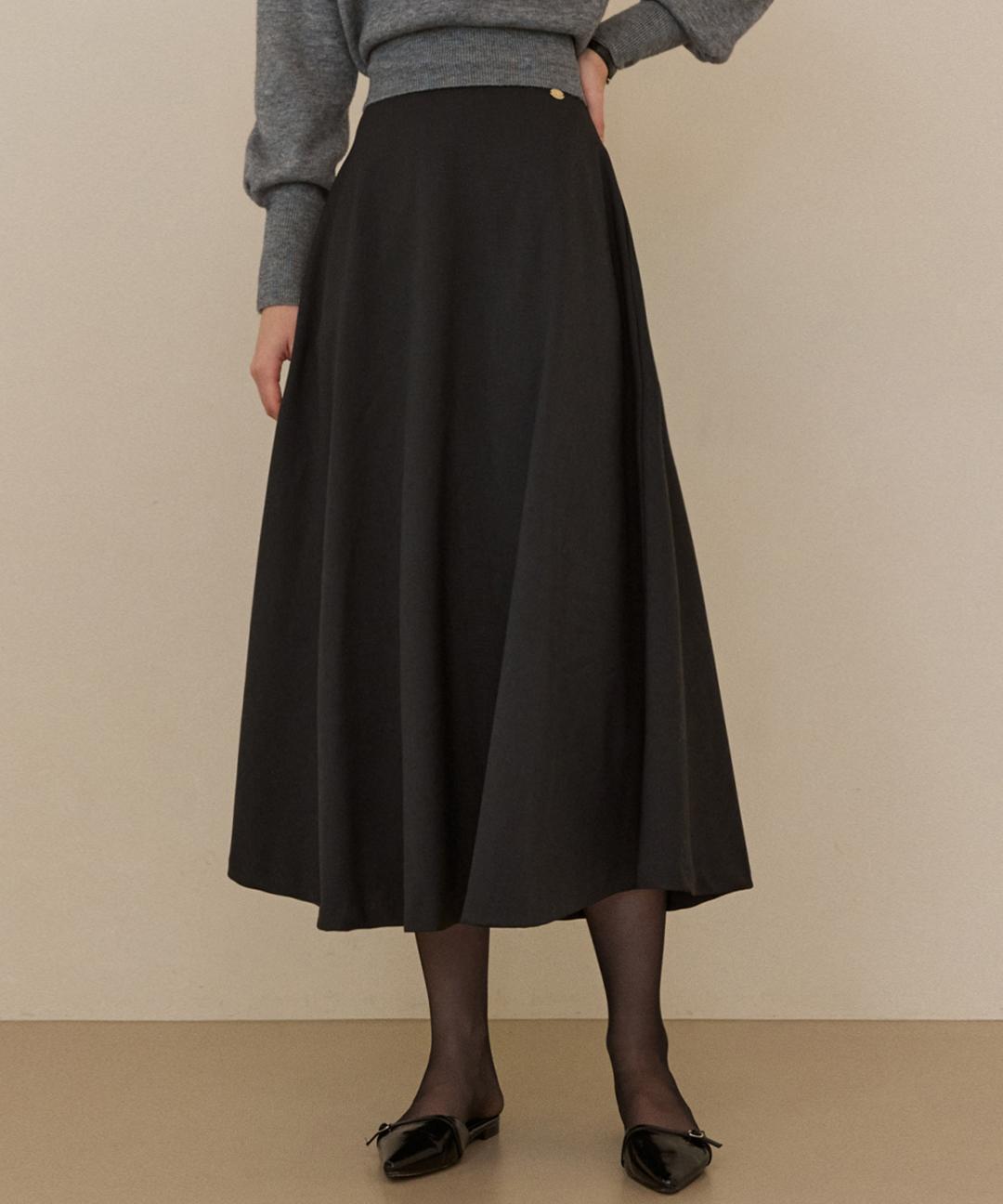 어다울 [직잭단독] Simple wide flare long skirt - charcoal