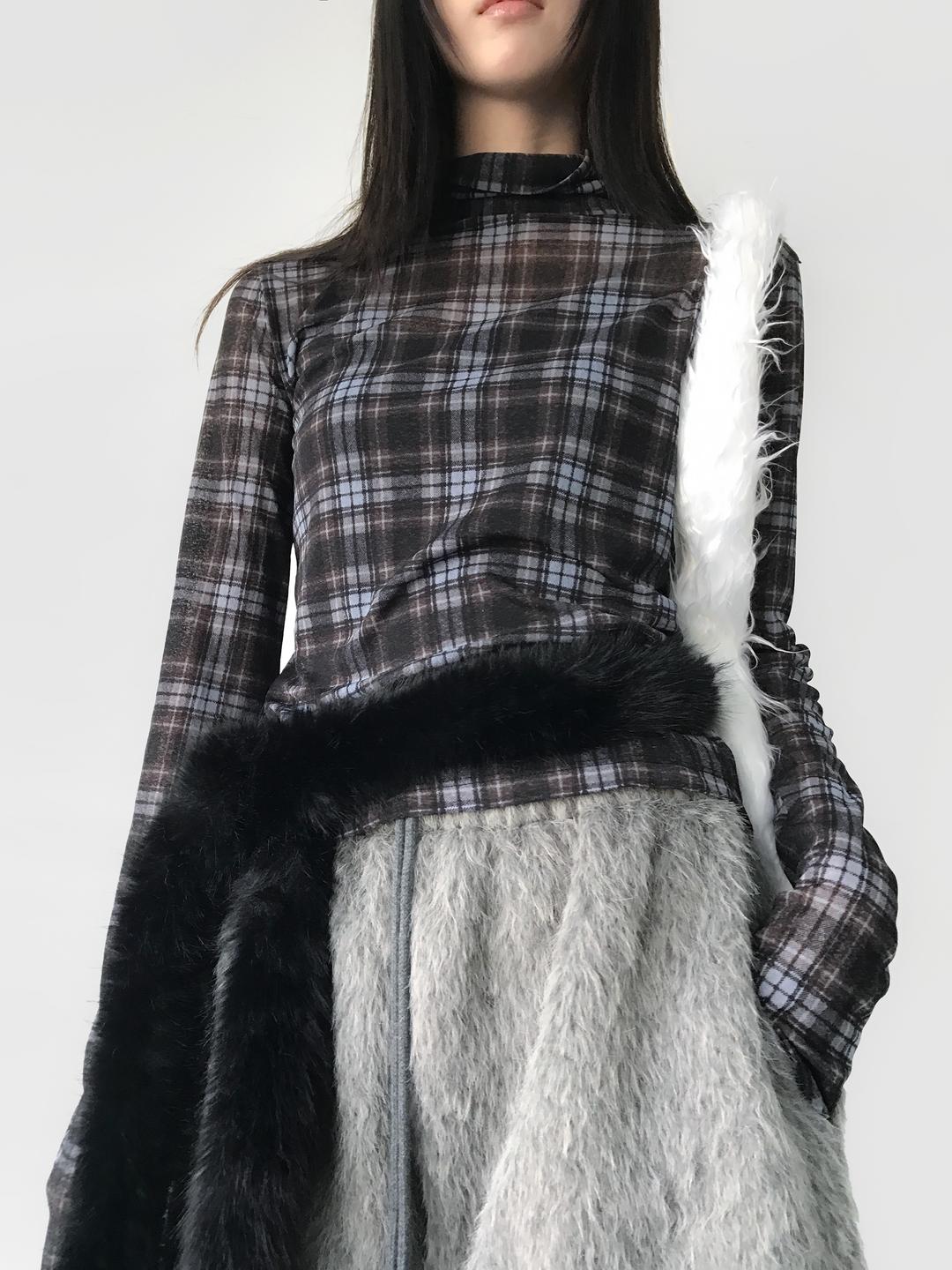 Kirch Warmer High Neck Top, Blue Check (6c)