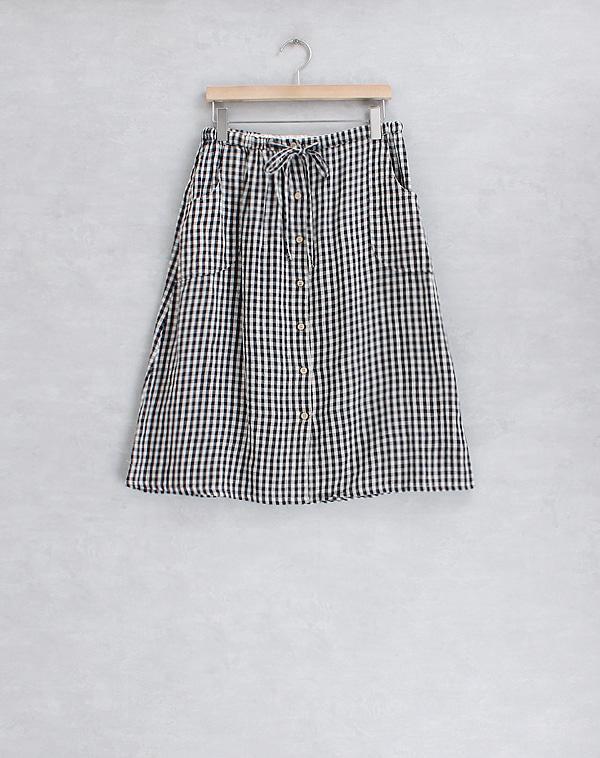 CLOUD NINE _ gingham check cotton / linen skirt (woman M~L)