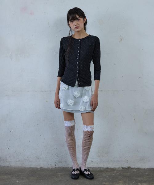 로즈 모티브 시어 스커트_화이트