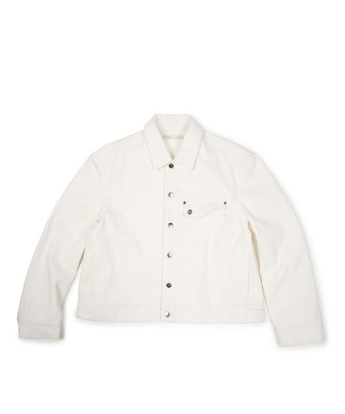 (BASE) CROP DOUBLE FLAP TRUCKER (WHITE)