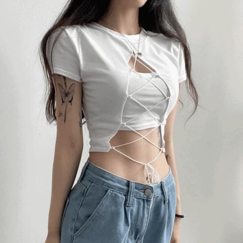 Y2K front and back wearable corset crop sleeveless layered short sleeve tee 3color