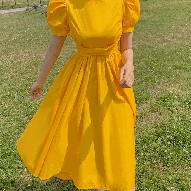 당일발송 [자체제작] 단독진행 자체제작 벨르 퍼프 리본 플레어 원피스