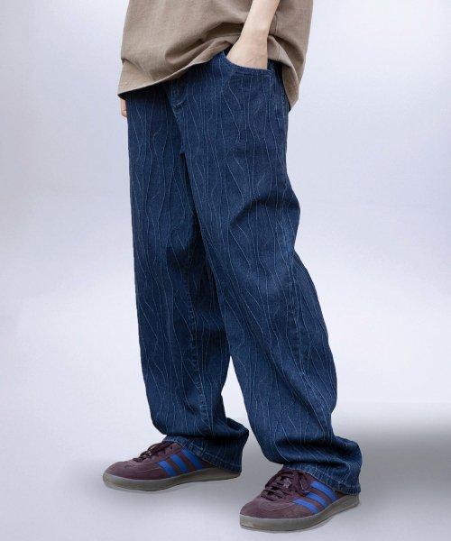 XP144 스템 웨이브 와이드 데님 팬츠 (DEEP BLUE)