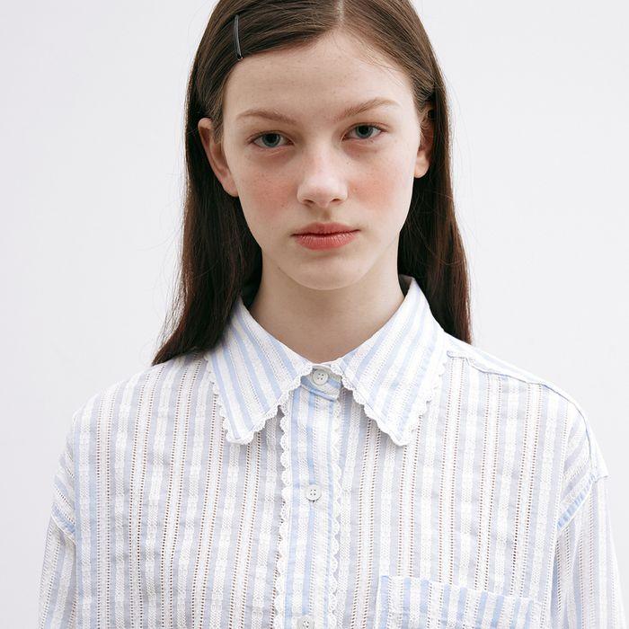 Lace-Trim Stripe Shirt Blue