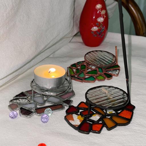 🕯️ 스테인드글라스 조각유리 캔들 인센스 겸용 홀더