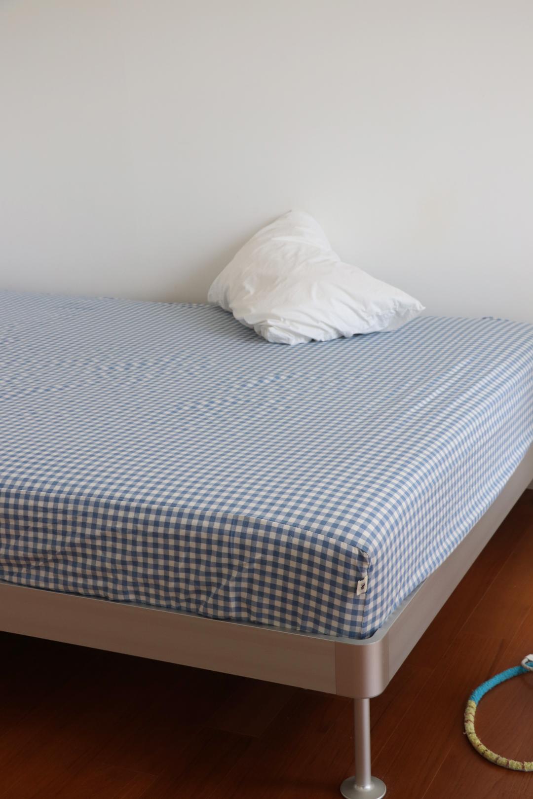 Sky blue check mattress cover