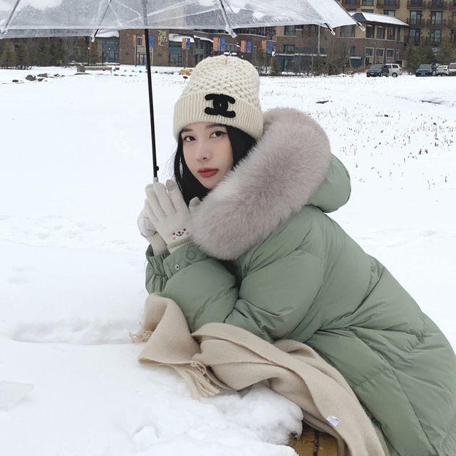 브라우니 폭신 퍼 후드 롱패딩 점퍼