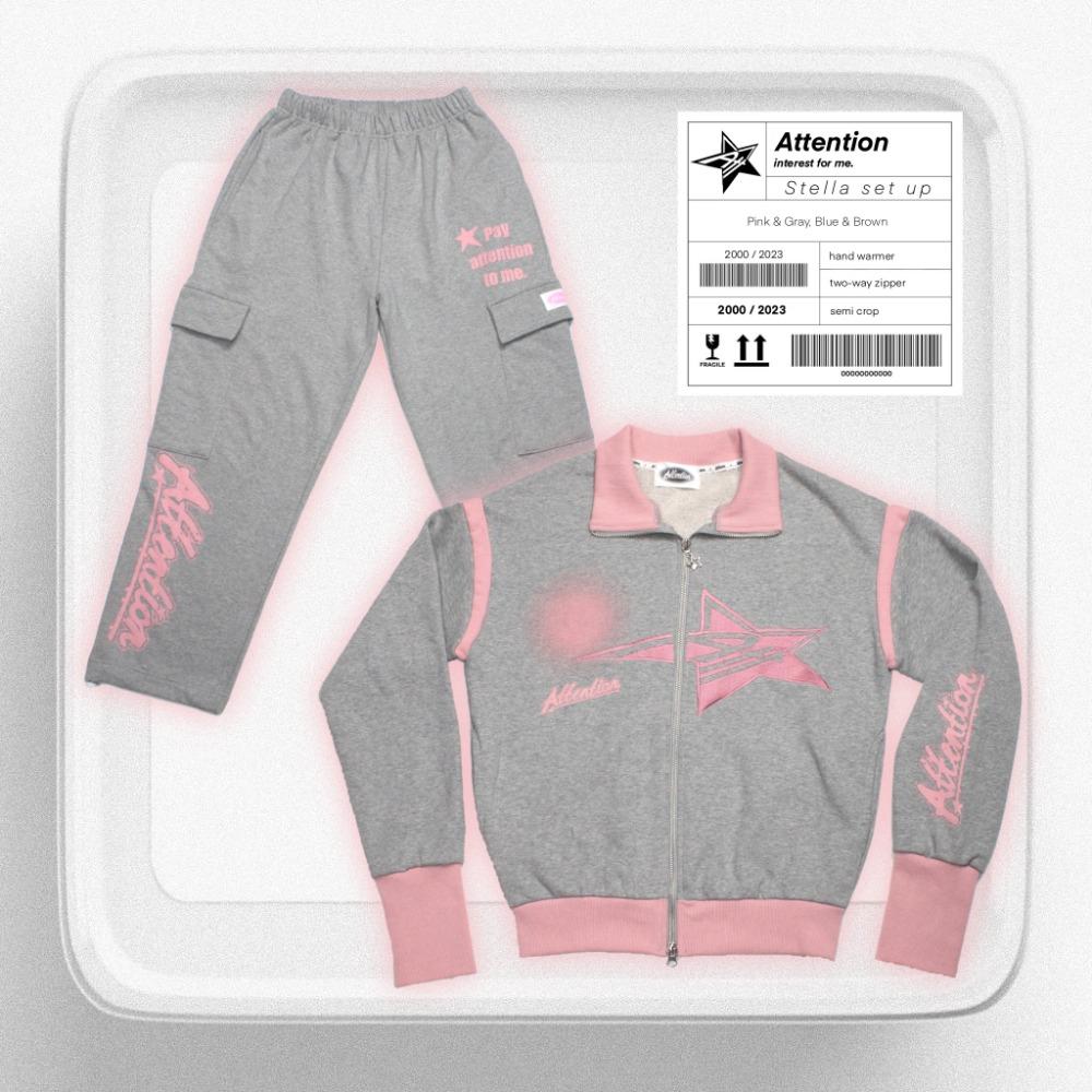 [ Pink&Gray ]  Stella zip up & pants