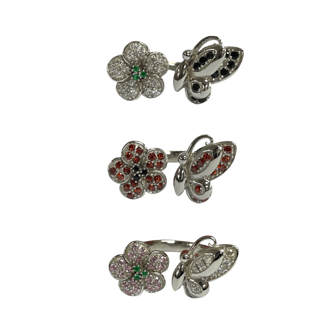 cubic flower butterfly ring