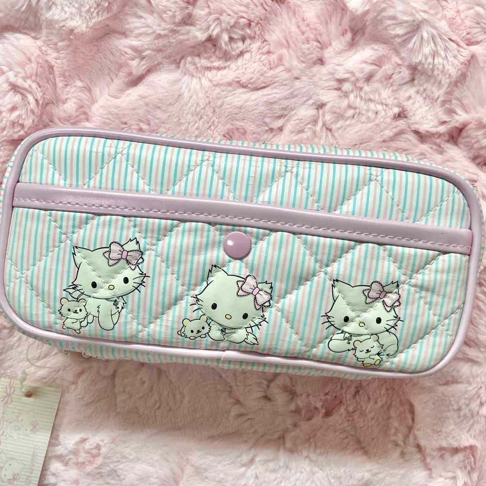 고전 챠미키티 핑크 가죽 퀼팅 필통 고전문구