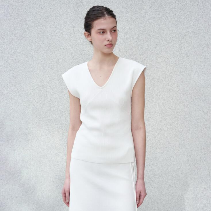 안나 캡슬리브 페이퍼 니트 탑 화이트