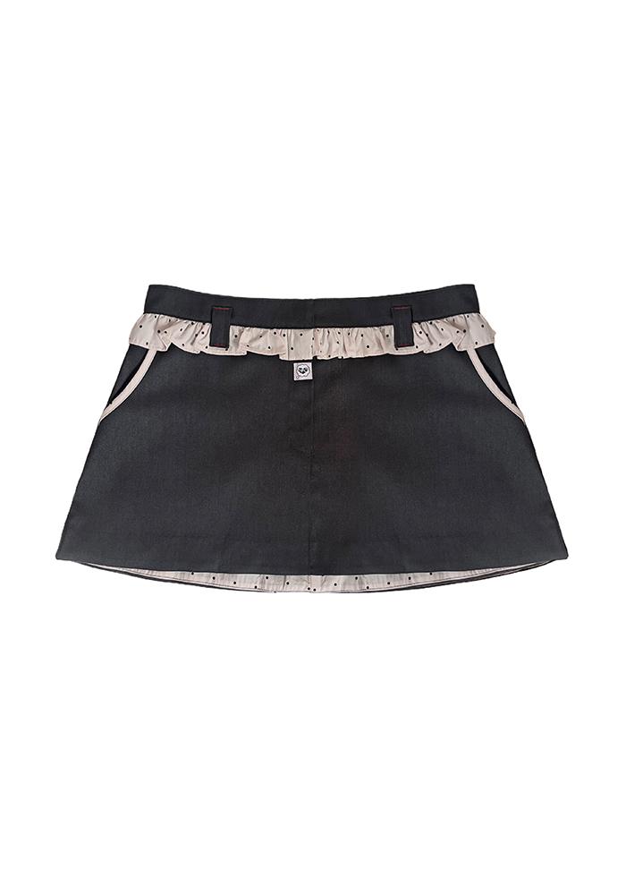 POLKA DOT FRILL MINI SKIRT DEEP GRAY