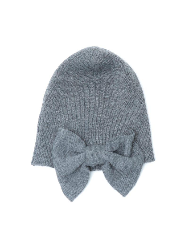 GRAY WOOL BEANIE WITH BOW - Anemonia
