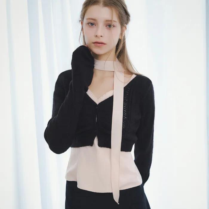 코요 모헤어 크롭 가디건  [BLACK]