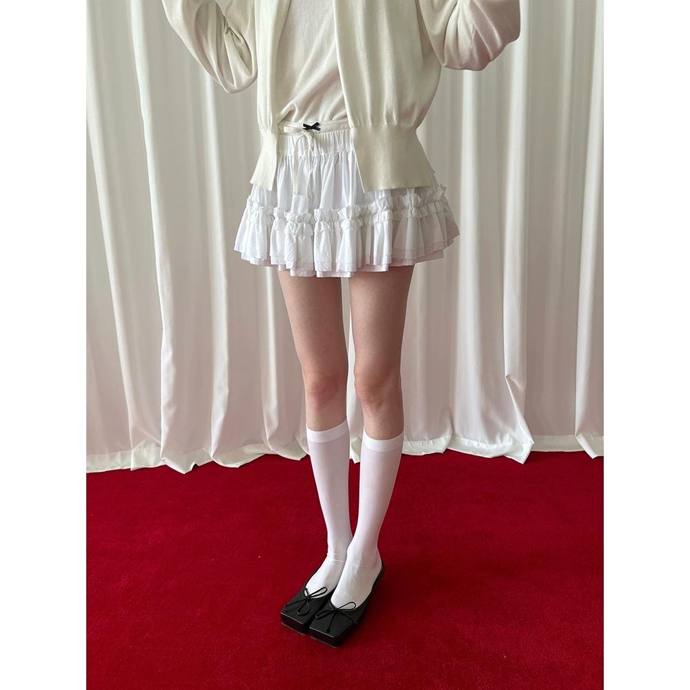 PFF GIRL 화이트 레이어드 프릴 면스커트(2color)