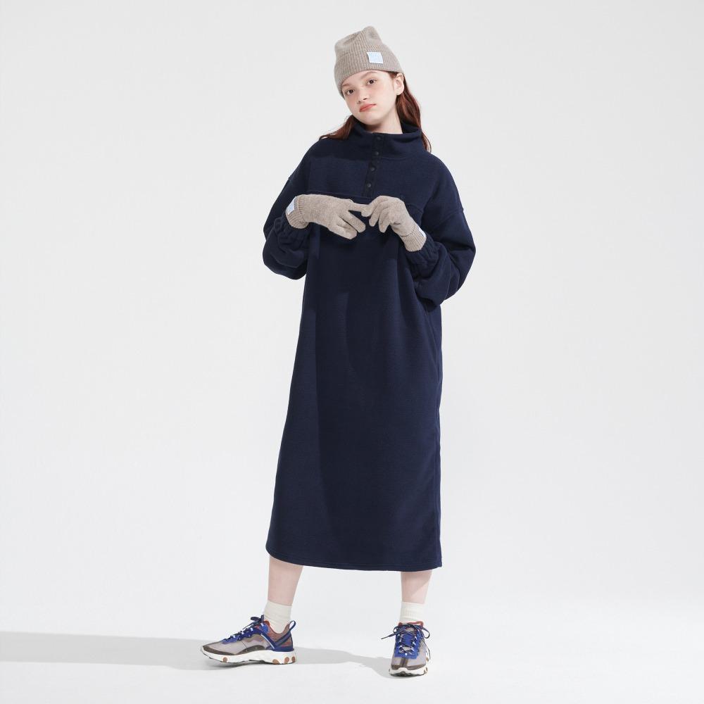 하이넥 플리스 맥시 원피스 [다크 네이비]