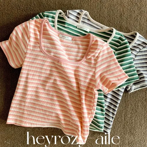 [자체제작/슬림핏] 캔디스퀘어넥스트라이프크롭여리핏티셔츠tee