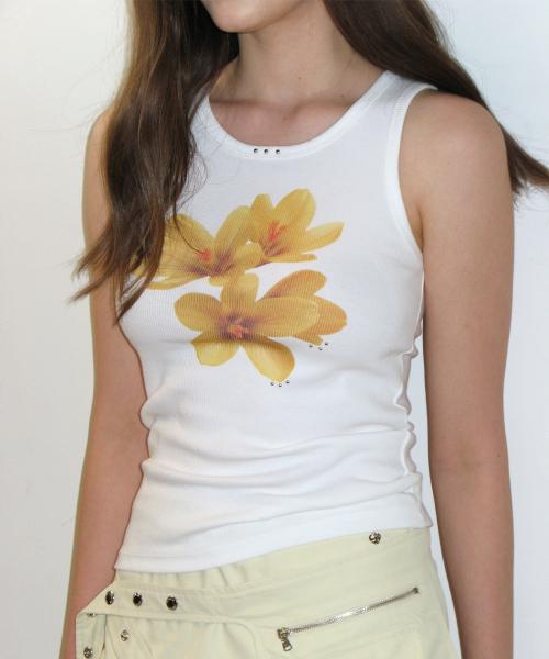 플라워 스터드 슬리브리스_화이트