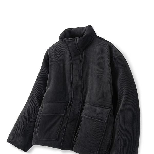 블랙 오버핏 코듀로이 구스다운 점퍼